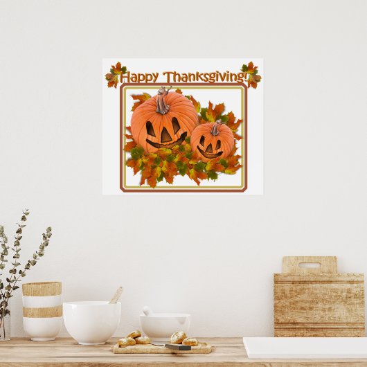 Niedliche Pumpkins in Herbstlauben Poster (Küche)