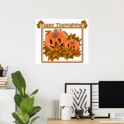Niedliche Pumpkins in Herbstlauben Poster (Heimbüro)
