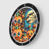 Niedliche Pumpkins Moon Bats Szene Große Wanduhr (Winkel)