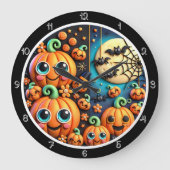 Niedliche Pumpkins Moon Bats Szene Große Wanduhr (Vorderseite)