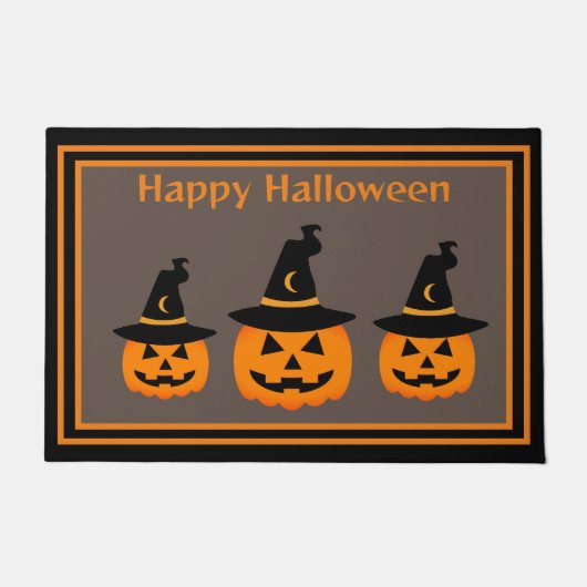 Niedliche Pumpkins tragen Hexenhutenhut-Halloween Fußmatte (Vorderseite)