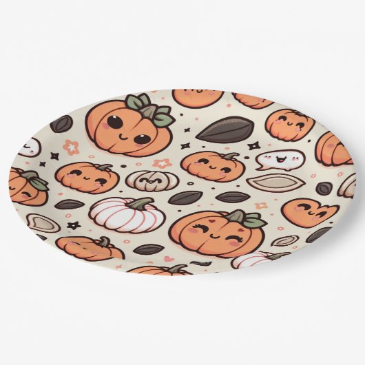 Niedliche Pumpkins und Pumpkin Seeds Halloween-Par Pappteller (Schrägansicht)