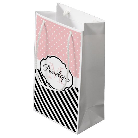 Niedliche Punkte und Streifen Kleine Geschenktüte (Rückseite Schrägansicht)