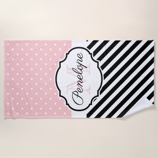 Niedliche Punkte und Streifen Strandtuch (Vorderseite)