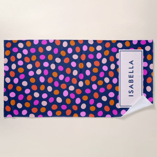 Niedliche Punktfelder Bright Blue Lila Personalisi Strandtuch (Vorderseite)