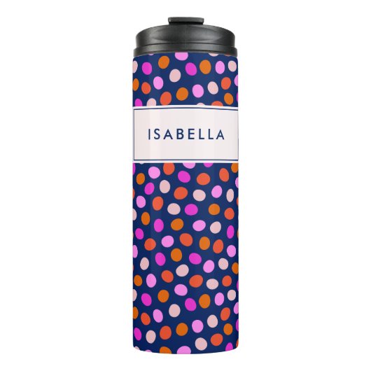 Niedliche Punktfelder Bright Blue Lila Personalisi Thermosbecher (Vorderseite)