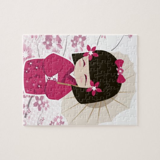 Niedliche Puppe Kirschblütes Kokeshi Puzzle (Horizontal)