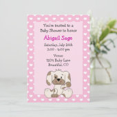 Niedliche Puppy and Hearts auf Pink Girl's Baby Sh Einladung (Stehend Vorderseite)