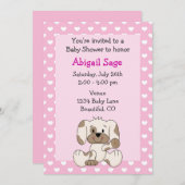 Niedliche Puppy and Hearts auf Pink Girl's Baby Sh Einladung (Vorne/Hinten)