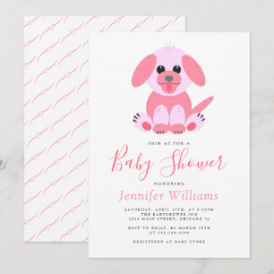 Niedliche Puppy Pink Personalisiert Baby Girl Dusc Einladung