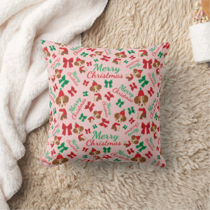 Niedliche Puppy Ribbons Frohe Weihnachten Pink Gir Kissen