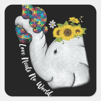 Niedliche Puzzle Elephant Mama Autismus Bewusstsei Quadratischer Aufkleber
