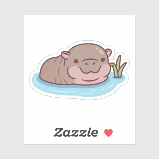 Niedliche Pygmäen-Hippo-Kälte im Fluss Aufkleber (Blatt)