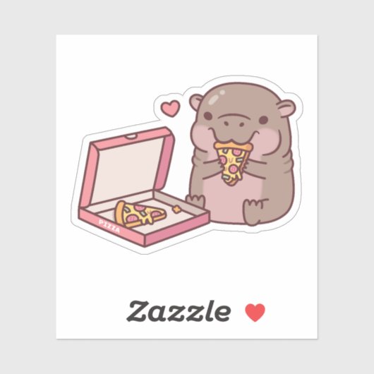 Niedliche Pygmäen Hippo-Lieben Pizza essen Aufkleber (Blatt)