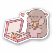 Niedliche Pygmäen Hippo-Lieben Pizza essen Aufkleber (Vorderseite)
