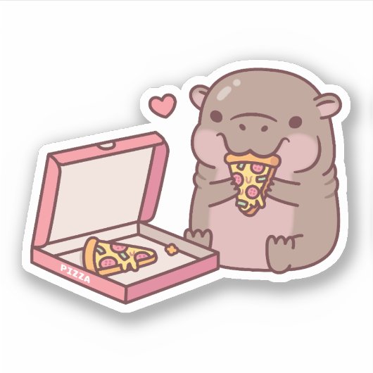 Niedliche Pygmäen Hippo-Lieben Pizza essen Aufkleber (Vorderseite)