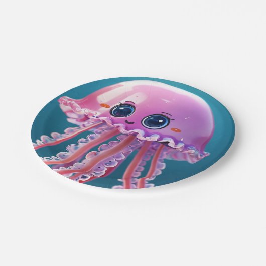 niedliche Qualle Pappteller (Schrägansicht)