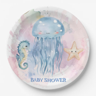 Niedliche Qualle und Friends Pastel Babydusche Pappteller