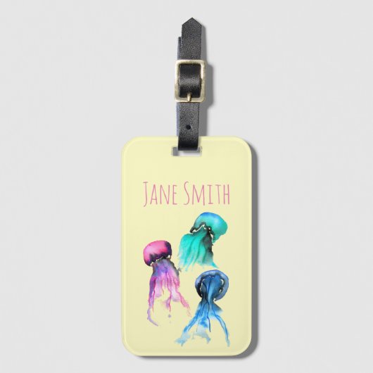 Niedliche Quallen-Trio Aquarellkunst Gepäckanhänger (Vorderseite Vertikal)