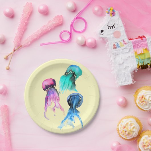 Niedliche Quallen-Trio Aquarellkunst Pappteller (Party)