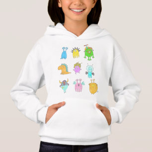 Niedliche Quirky-Farbige Monster-Cartoon-Zeichnung Hoodie