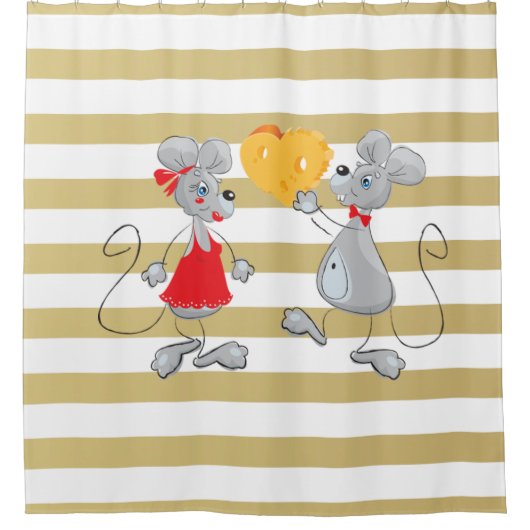 Niedliche Quirky Whimsical Mouses-Stripes Duschvorhang (Vorderseite)