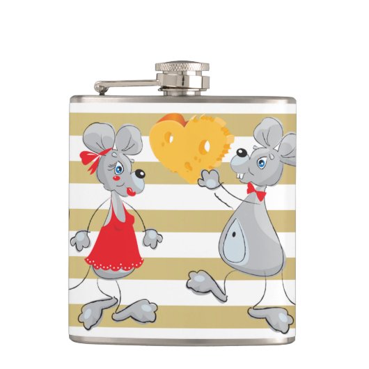 Niedliche Quirky Whimsical Mouses-Stripes Flachmann (Vorderseite)