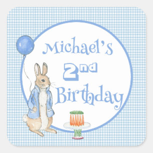 Niedliche Rabbit Blue 2. Geburtstagsparty Quadratischer Aufkleber