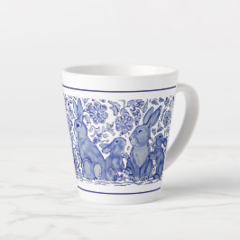 Niedliche Rabbit-Familie Blue White Delft Dedham T Milchtasse