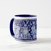 Niedliche Rabbit-Familie Blue White Delft Dedham T Tasse (Vorderseite Links)