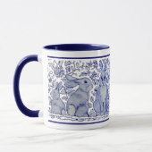 Niedliche Rabbit-Familie Blue White Delft Dedham T Tasse (Links)