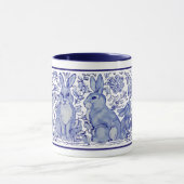 Niedliche Rabbit-Familie Blue White Delft Dedham T Tasse (Zentrum)