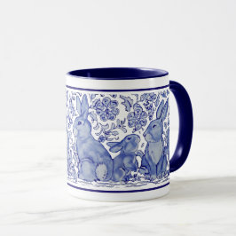 Niedliche Rabbit-Familie Blue White Delft Dedham T Tasse