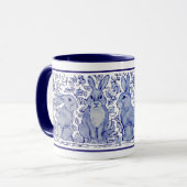 Niedliche Rabbit-Familie Blue White Delft Dedham T Tasse (Vorderseite Links)