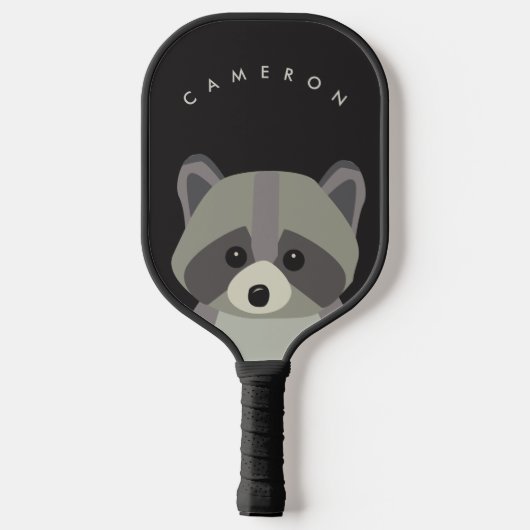 Niedliche Raccoon-Abbildung Personalisierter Name Pickleball Schläger (Rückseite)