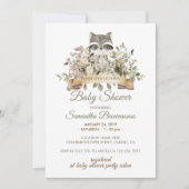 Niedliche Raccoon Botanische Ribbon Babydusche Einladung (Vorderseite)