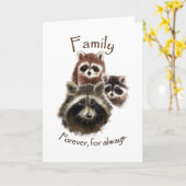Niedliche Raccoon-Familie, für immer und immer, Zi Karte (Gelbe Blume)