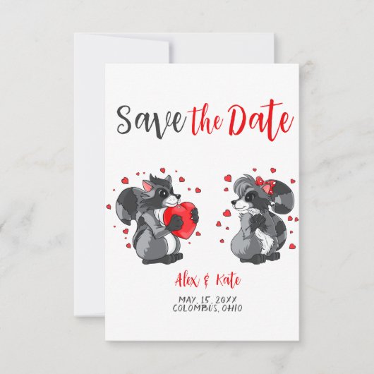 Niedliche Raccoon-Hochzeit Sichern Sie den Termin Save The Date (Vorderseite)