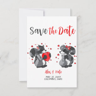 Niedliche Raccoon-Hochzeit Sichern Sie den Termin  Save The Date