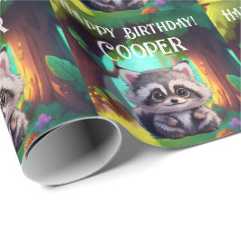Niedliche Raccoon-Waldtiere Waldfreunde Geschenkpapier