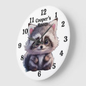 Niedliche Raccoon-Waldtiere Waldfreunde Große Wanduhr (Winkel)