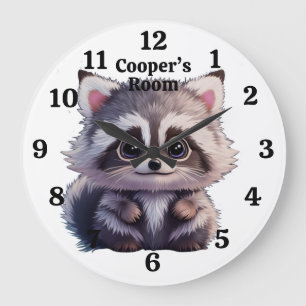 Niedliche Raccoon-Waldtiere Waldfreunde Große Wanduhr