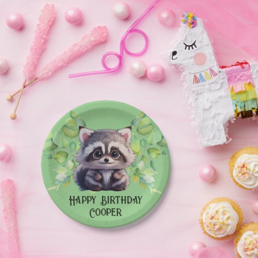 Niedliche Raccoon-Waldtiere Waldfreunde Pappteller (Party)