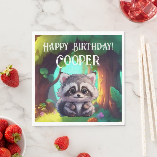 Niedliche Raccoon-Waldtiere Waldfreunde Serviette (Beispiel)
