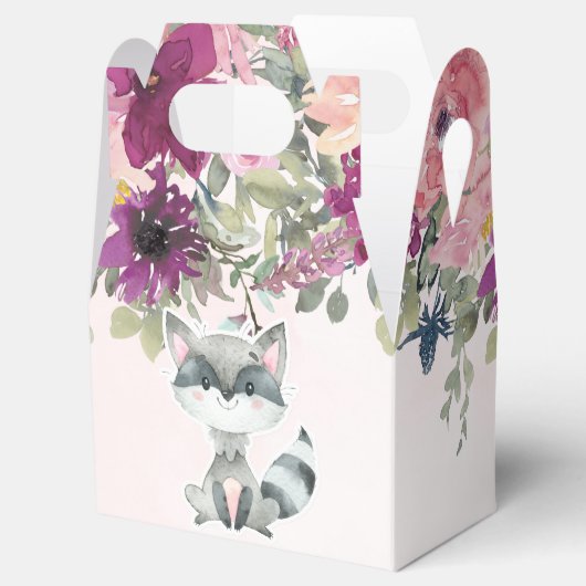 Niedliche Raccoon Wasserfarbe Peony Baby Dusche Geschenkschachtel (Geöffnet)