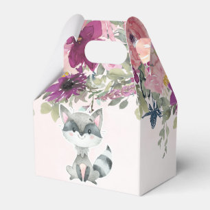 Niedliche Raccoon Wasserfarbe Peony Baby Dusche Geschenkschachtel