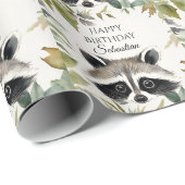 Niedliche Raccoon Woodland Animal Birthday Party Geschenkpapier (Rolleneckpunkt)