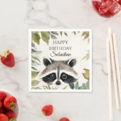 Niedliche Raccoon Woodland Animal Birthday Party Serviette (Beispiel)