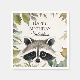 Niedliche Raccoon Woodland Animal Birthday Party Serviette