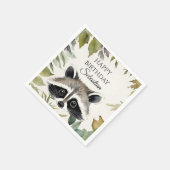 Niedliche Raccoon Woodland Animal Birthday Party Serviette (Ecke)